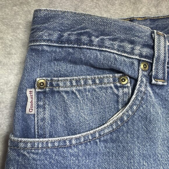 VTG Carhartt Jeans Mens 36x34 Relaxed Fit Work Jeans Medium Wash Denim Rental - Picture 3 of 8